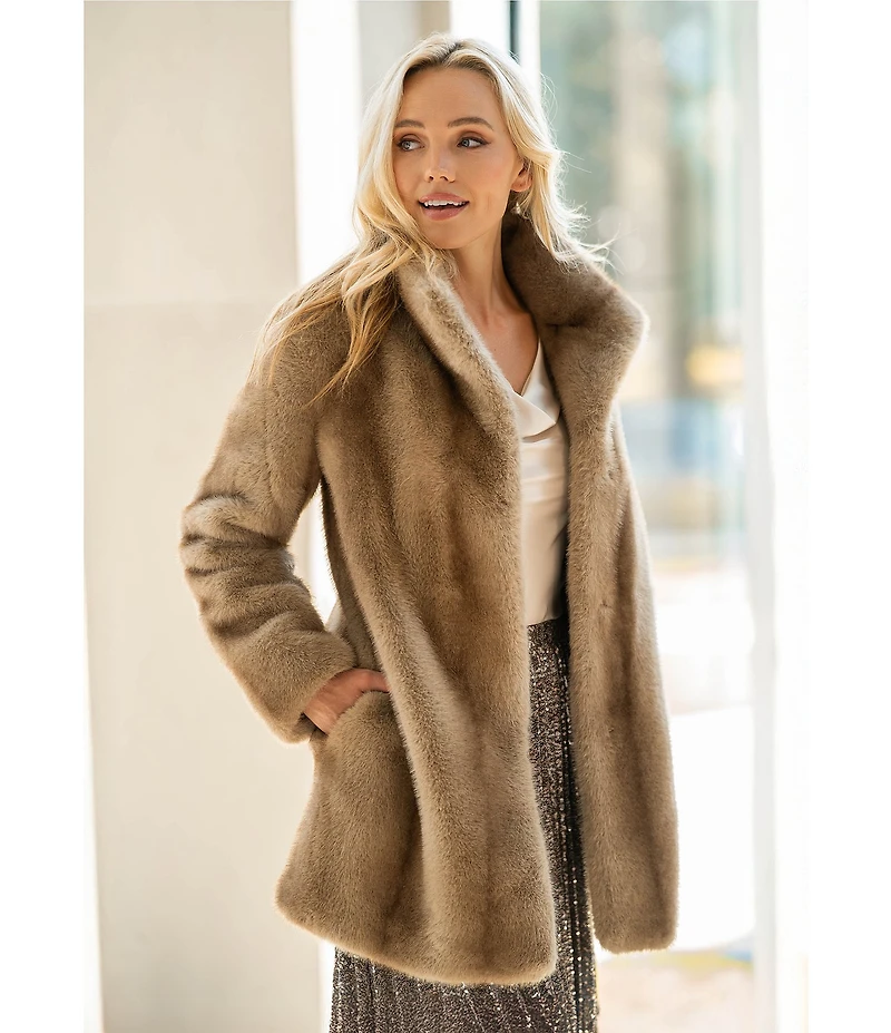 Donna Karan Faux Fur Stand Collar Button Front Coat