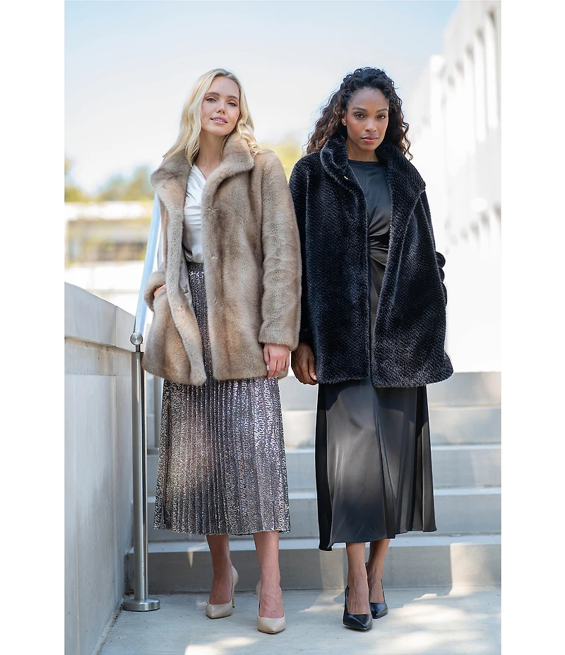 Donna Karan Faux Fur Stand Collar Button Front Coat