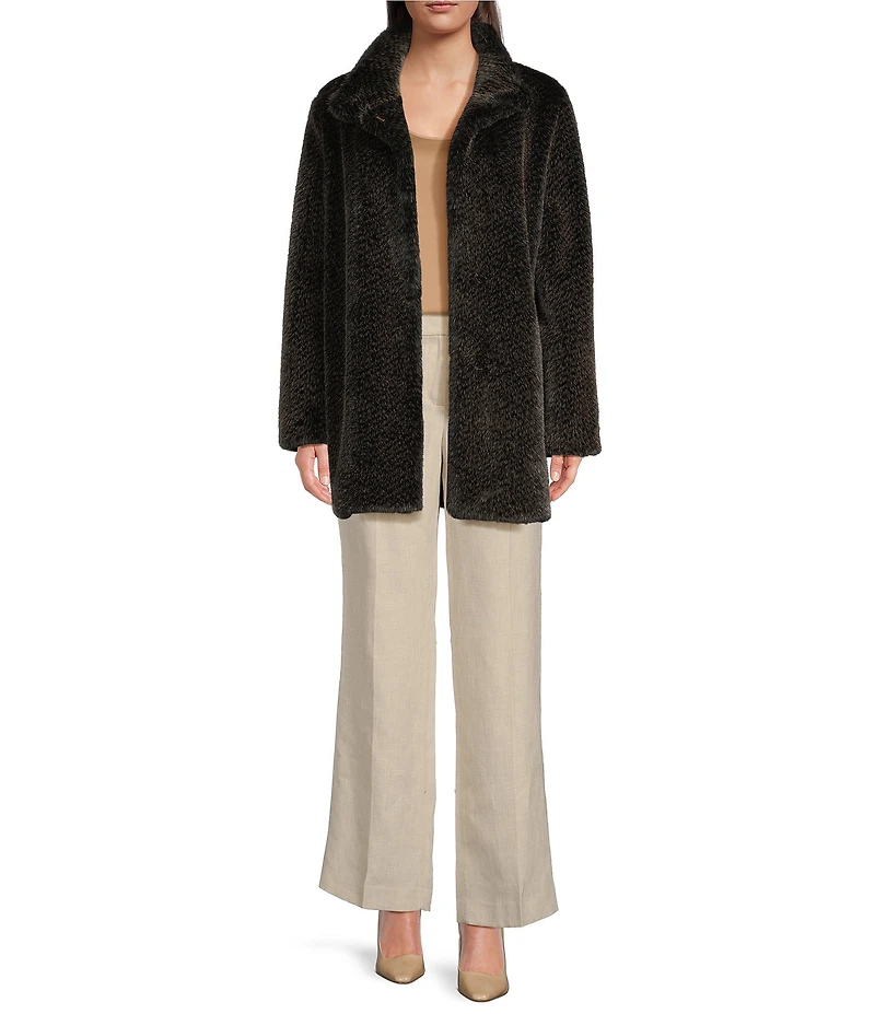 Donna Karan Faux Fur Stand Collar Button Front Coat