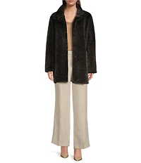 Donna Karan Faux Fur Stand Collar Button Front Coat