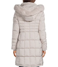 Donna Karan Faux Fur Trim Hooded Neck Zip Front Walker Puffer Coat