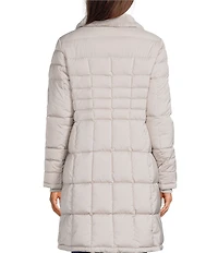 Donna Karan Faux Fur Trim Hooded Neck Zip Front Walker Puffer Coat