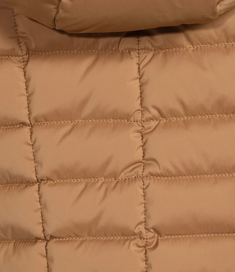 Donna Karan Faux Fur Trim Hooded Neck Zip Front Walker Puffer Coat