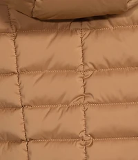 Donna Karan Faux Fur Trim Hooded Neck Zip Front Walker Puffer Coat