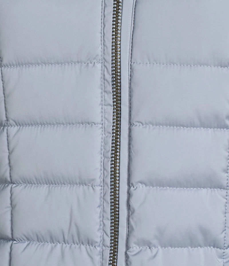 Donna Karan Faux Fur Trim Hooded Stand Collar Short Puffer Coat