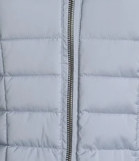 Donna Karan Faux Fur Trim Hooded Stand Collar Short Puffer Coat