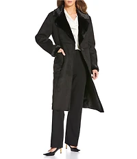 Donna Karan Faux Shearling Notch Collar Belted Button Front Wrap Coat