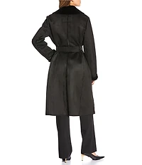 Donna Karan Faux Shearling Notch Collar Belted Button Front Wrap Coat