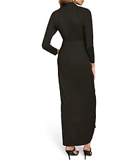 Donna Karan Filament Jersey V-Neck Long Sleeve Gathered Front Maxi Dress