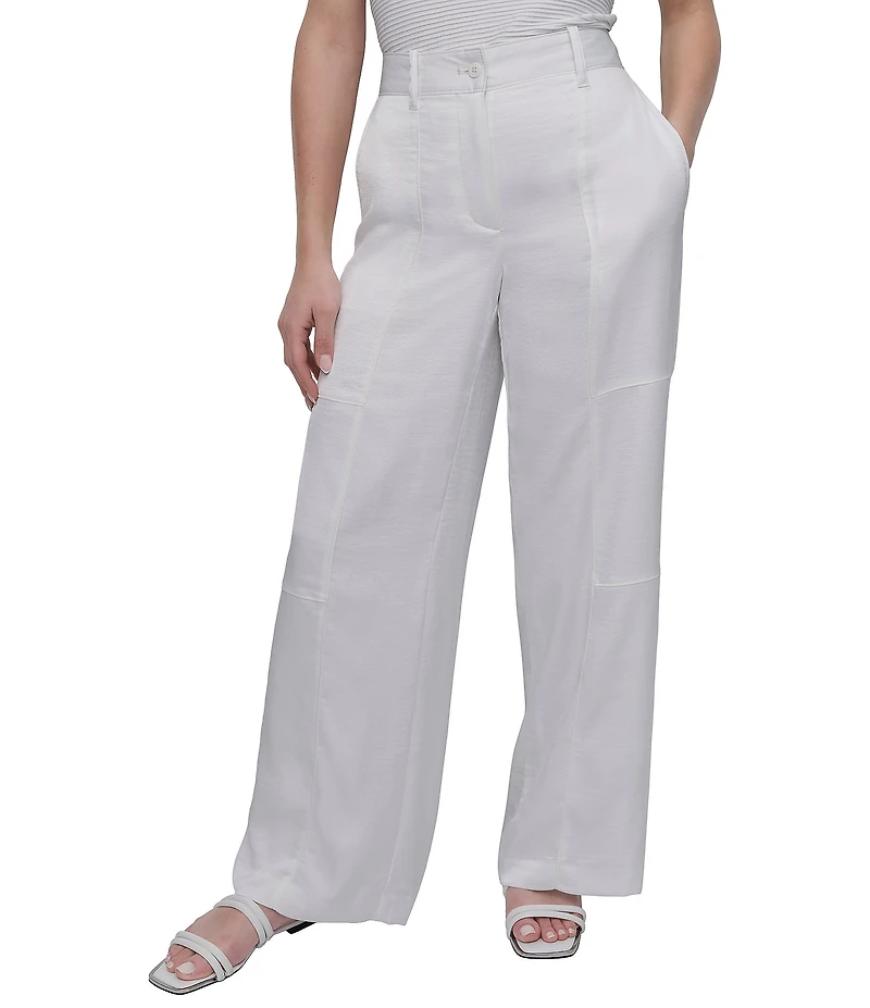 Donna Karan Flat Front Wide Leg Glazed Dressing Cargo Pants
