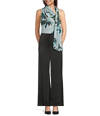 Donna Karan Floral Asymmetric Neck Sleeveless Draped Shoulder Top