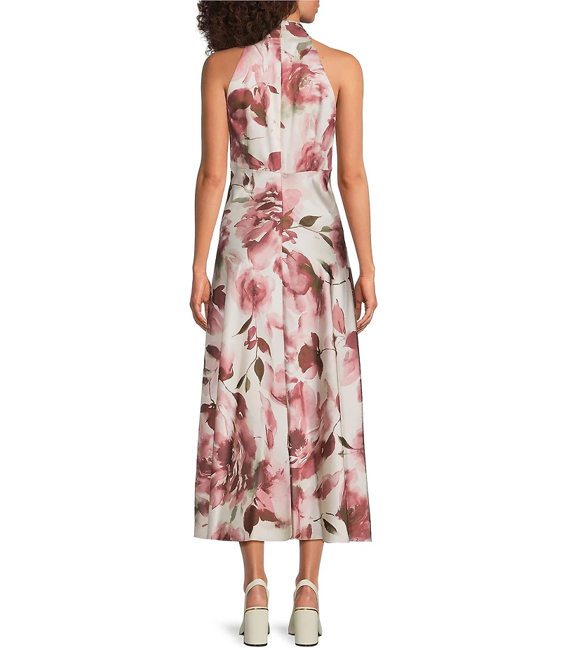 Donna Karan Floral Charmeuse Halter Neck Sleeveless Midi Dress