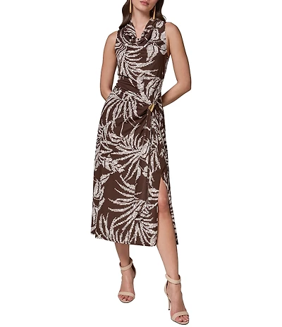 Donna Karan Floral Jersey Cowl Neck Sleeveless Midi Sheath Dress