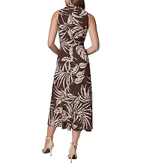 Donna Karan Floral Jersey Cowl Neck Sleeveless Midi Sheath Dress
