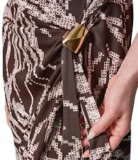 Donna Karan Floral Jersey Cowl Neck Sleeveless Midi Sheath Dress