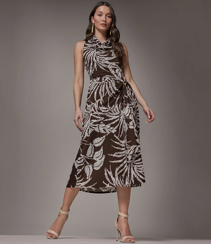 Donna Karan Floral Jersey Cowl Neck Sleeveless Midi Sheath Dress