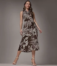 Donna Karan Floral Jersey Cowl Neck Sleeveless Midi Sheath Dress