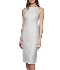 Donna Karan Floral Lace Print Boat Neck Sleeveless Midi Dress