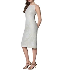 Donna Karan Floral Lace Print Boat Neck Sleeveless Midi Dress