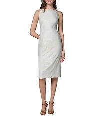 Donna Karan Floral Lace Print Boat Neck Sleeveless Midi Dress