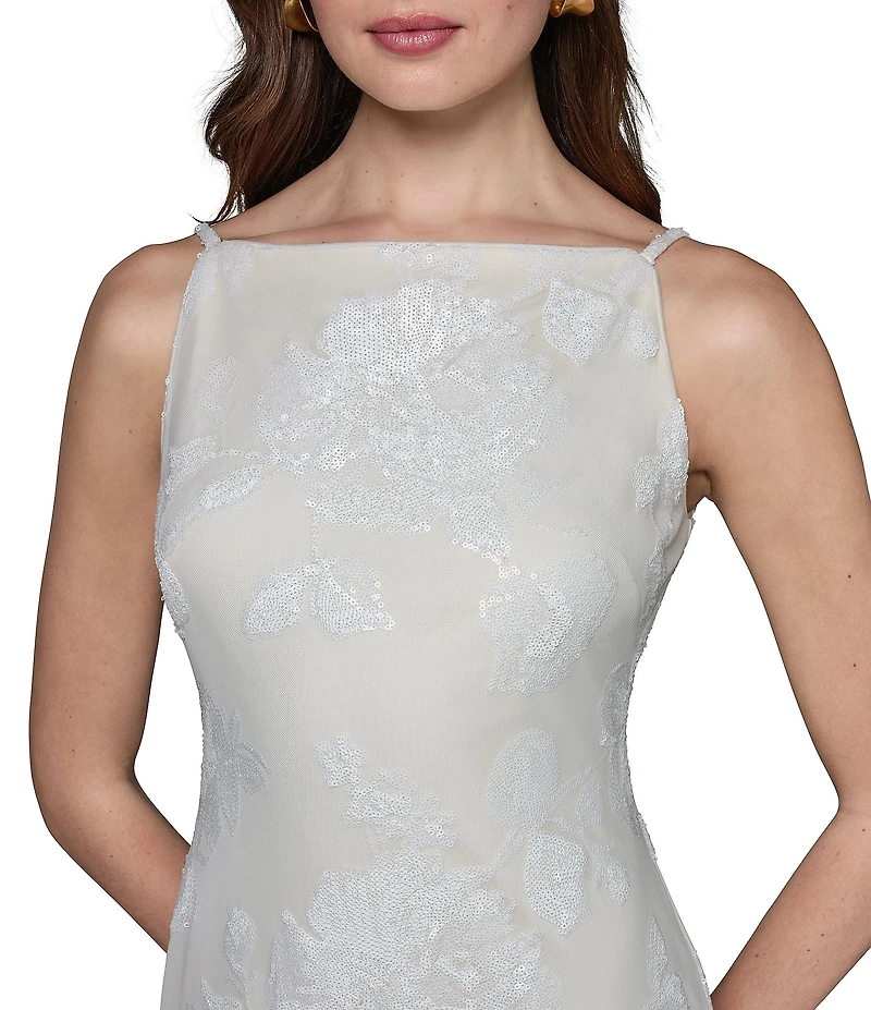 Donna Karan Floral Lace Print Boat Neck Sleeveless Midi Dress