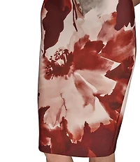 Donna Karan Floral Print Boat Neck Scuba Cap Sleeve Shift Dress