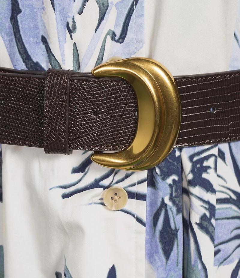 Donna Karan Floral Print Cotton Sateen 3/4 Sleeve Belted Midi Shirt Dress