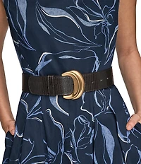 Donna Karan Floral Print Cotton Sateen Square Neck Sleeveless Belted Dress