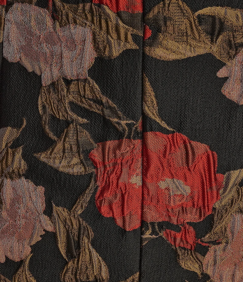 Donna Karan Floral Print Crinkle Brocade V-Neck Sleeveless Sheath Midi Dress