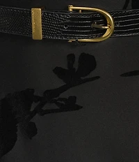 Donna Karan Floral Print Flocked Scuba Boat Neck 3/4 Sleeve Belted Midi Dress