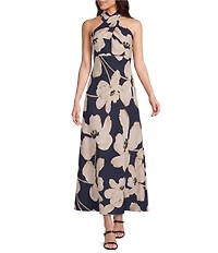 Donna Karan Floral Print Halter Neck Crepe Dress