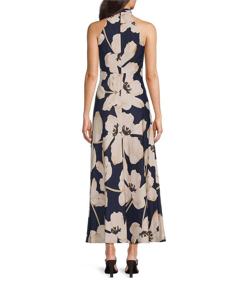 Donna Karan Floral Print Halter Neck Crepe Dress