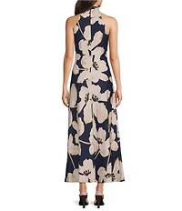 Donna Karan Floral Print Halter Neck Crepe Dress