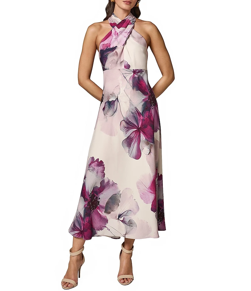 Donna Karan Floral Print Halter Neck Midi Dress