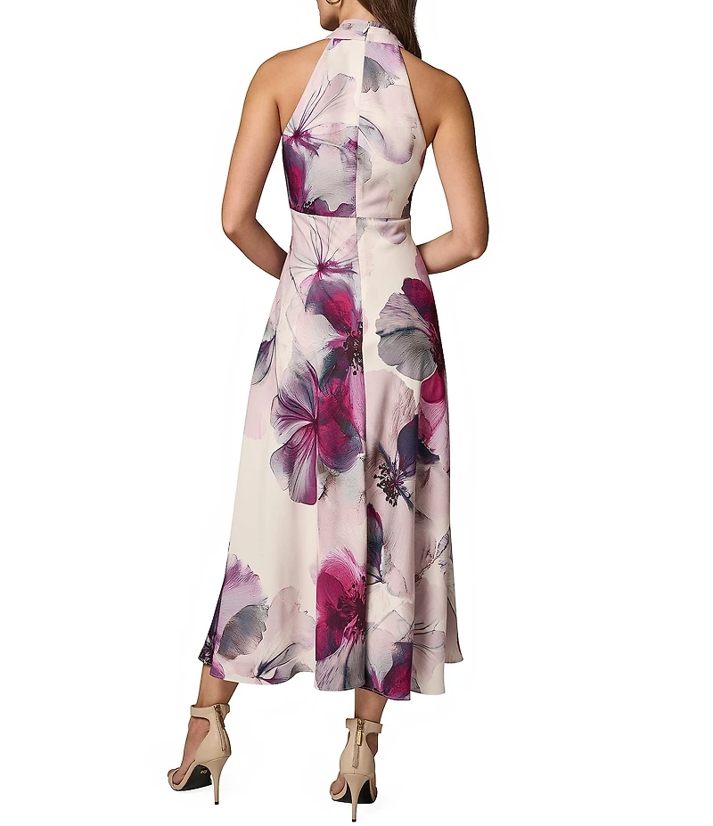 Donna Karan Floral Print Halter Neck Midi Dress