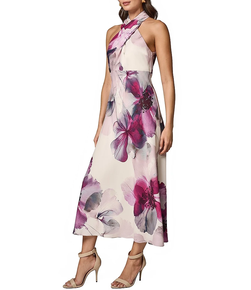 Donna Karan Floral Print Halter Neck Midi Dress