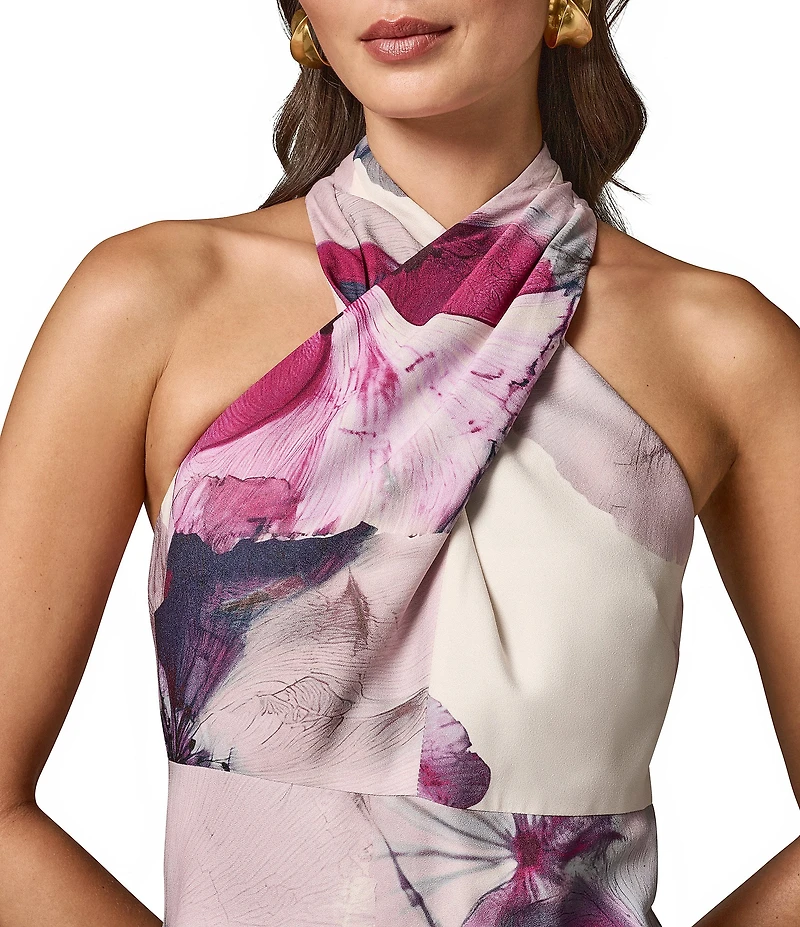Donna Karan Floral Print Halter Neck Midi Dress