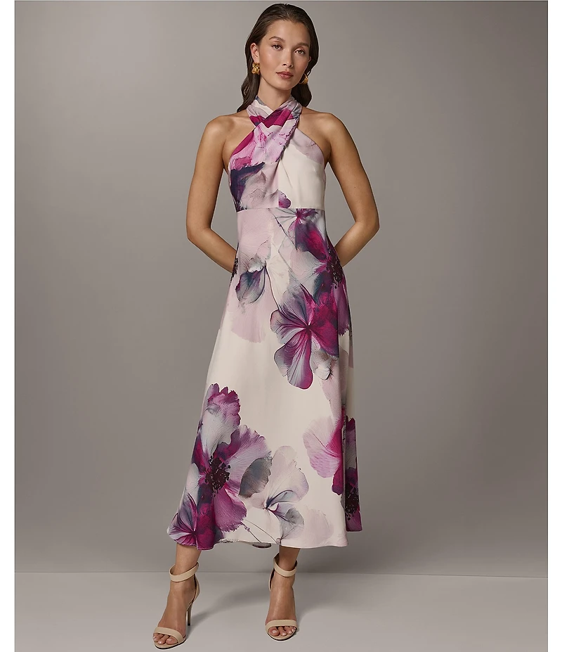 Donna Karan Floral Print Halter Neck Midi Dress