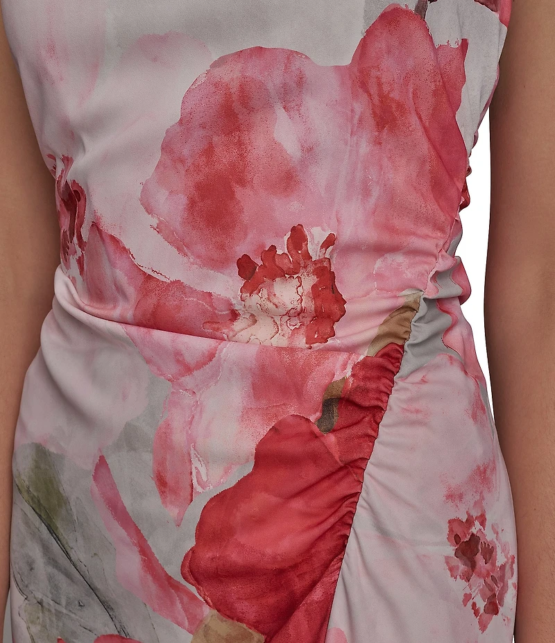 Donna Karan Floral Print Halter Neck Satin Slip Midi Dress