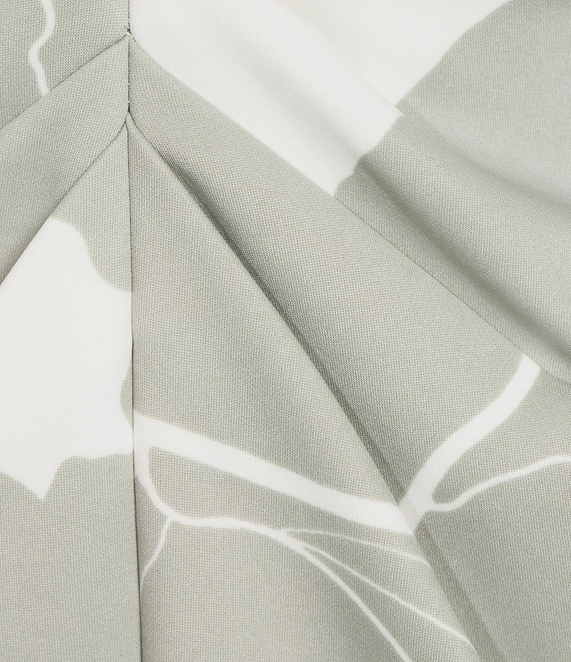 Donna Karan Floral Print Lightweight Ruched Scuba V-Neck Sleeveless Dress