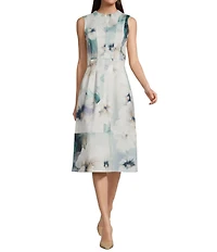 Donna Karan Floral Print Lightweight Scuba Sleeveless Midi Dress