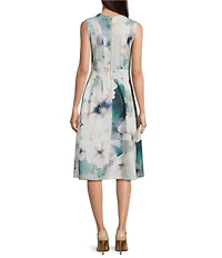 Donna Karan Floral Print Lightweight Scuba Sleeveless Midi Dress