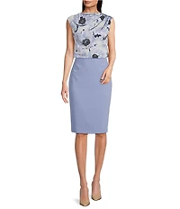 Donna Karan Floral Print Mock Neck Sleeveless Gathered Shoulder Blouse