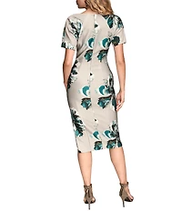 Donna Karan Floral Print Short Sleeve Scuba Midi Dress