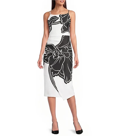 Donna Karan Floral Print Sleeveless Sheath Midi Dress