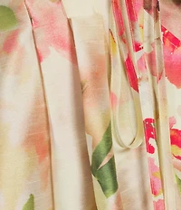 Donna Karan Floral Print Surplice Neck Dupioni Midi Dress