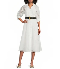 Donna Karan Floral Print Twill Jacquard Button Down Midi Dress