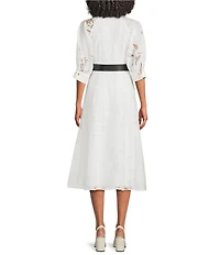 Donna Karan Floral Print Twill Jacquard Button Down Midi Dress