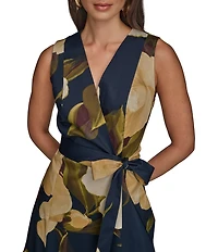 Donna Karan Floral Print V-Neck A-Line Midi Dress