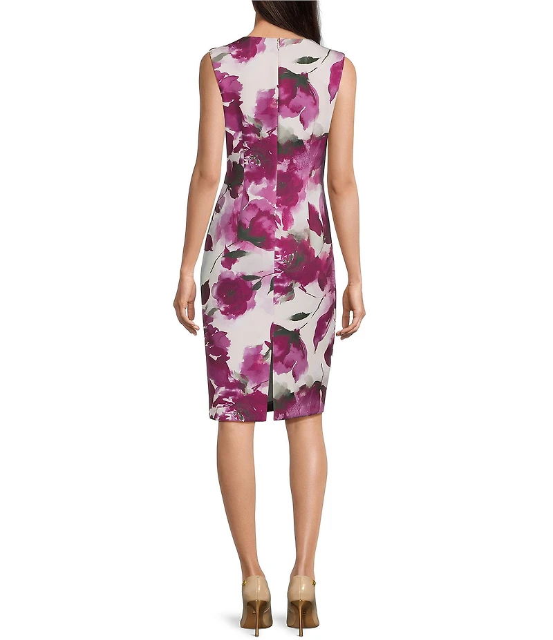 Donna Karan Floral Scuba Square Neck Sleeveless Sheath Dress